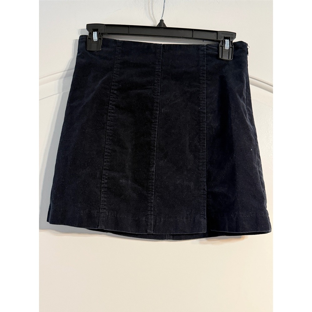 Forever 21 Corduroy Mini Skirt Size 25 Black A-Line Side Zip Retro Indi Mod